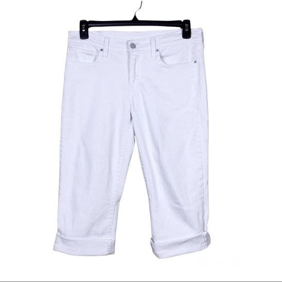 Levi's White Stretch 5-Pocket Flat Front Cuffed Cropped Pants Size 29 - Picture 1 of 6